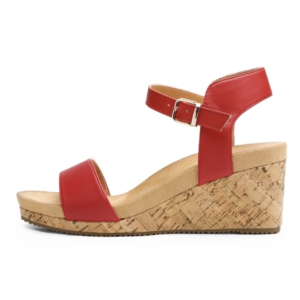 Buckle Platform Wedge Sandals - RED PU - 1